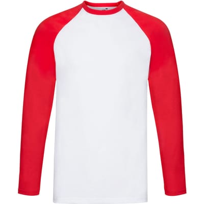 Fruit of the Loom Heren Contrast Honkbal T-shirt met lange mouwen (Wit/rood)