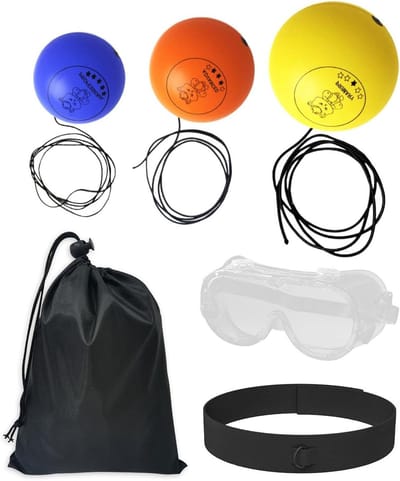 Boksreflex Trainer - Trainingsbal - Verbeter Coördinatie - Verstelbare Hoofdband - 3 Ballen - Multicolor