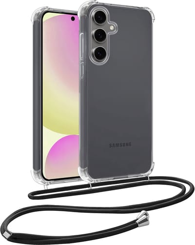 Hoesje - Geschikt voor Samsung Galaxy S24 FE - Met Koord - Shock Proof - Siliconen Case - Back Cover - Telefoonkoord - Telefoon Hoes Shockproof - Telefoonketting - Telefoonhoesjes - Transparant