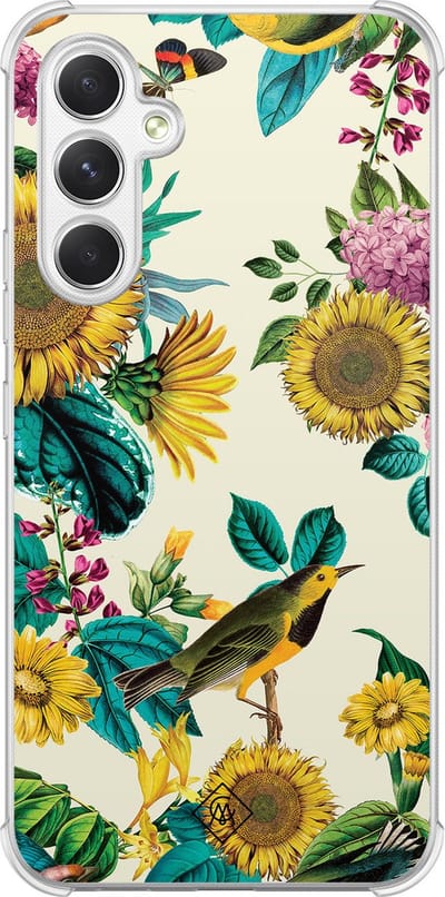 Casimoda® hoesje - Geschikt voor Samsung Galaxy A15 - Zonnebloemen / Bloemen - Shockproof case - Extra sterk - TPU/polycarbonaat - Multi, Transparant