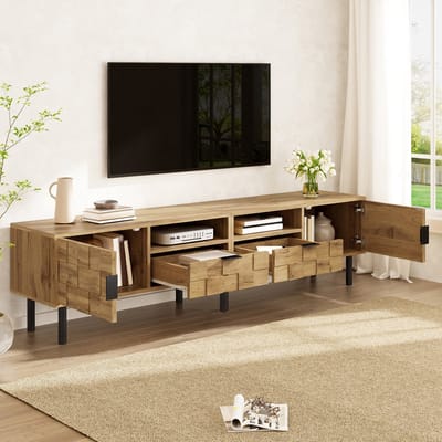 MODENUIT Tv-meubel - Mozaïekfront Met 2 Deuren En 2 Lades - Voor Woonkamer - Spaanplaat - 160x35x42,5 cm - Naturel