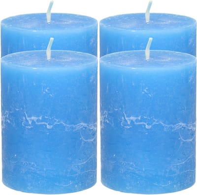 Atmosphera Stompkaars/cilinderkaars - 4x - helder blauw - 7 x 9 cm - middel rustiek model