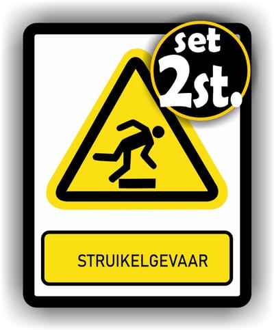 Jerma - Struikel gevaar - ISO norm - Stickers - set 2 st - 14x18 cm - Weerbestendig - Krasbestendig