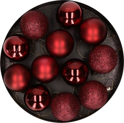 12x Donkerrode kunststof kerstballen 6 cm - Mat/glans - Onbreekbare plastic kerstballen - Kerstboomversiering donkerrood