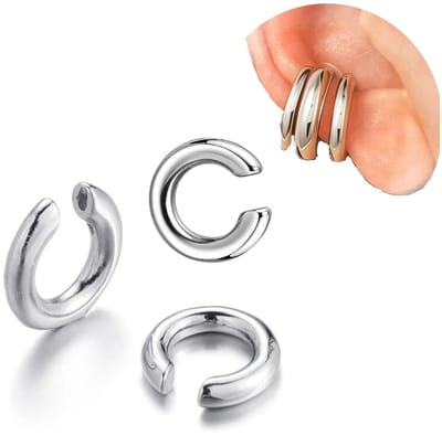 Oormanchet Voor Oor Zonder Piercing, Chunky Oormanchet Sieraden Voor Vrouwen En Jongeren, Hypoallergeen Kraakbeen, Roestvrij Staal, Gepolijst, Zilver, Effen, 1 Stuks