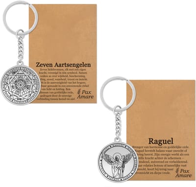 Aartsengel Raguël Sleutelhanger Bundel - Zilverkleurig - Set van 2 Beschermengel Sleutelhangers - Spiritueel Medaillon - Pax Amare