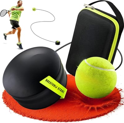 YOR® Tennispaal - Swingball - Tennis Paal Met 2 Ballen - Tennispaal Swingbal - Tennispaal Kinderen En Volwassenen – Tennis Trainer – Voor In de Tuin - Zwart -‎ 25cm x 16cm x 8cm