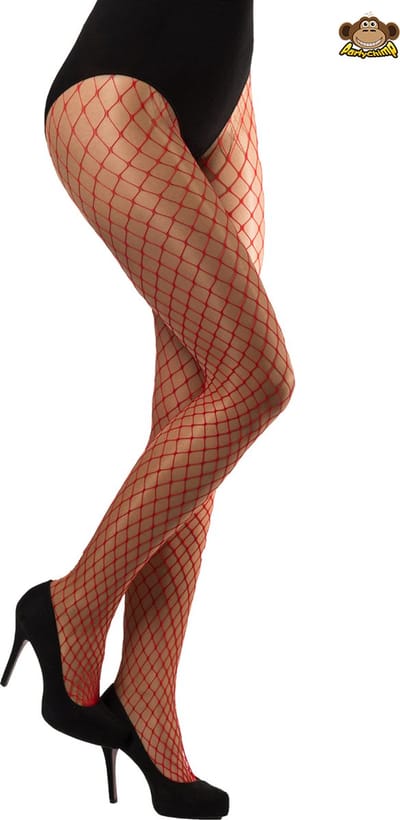 Partychimp Netpanty Grote Mazen voor bij Carnavalskleding Dames Carnaval Accessoires - Elastaan - Rood - One-size