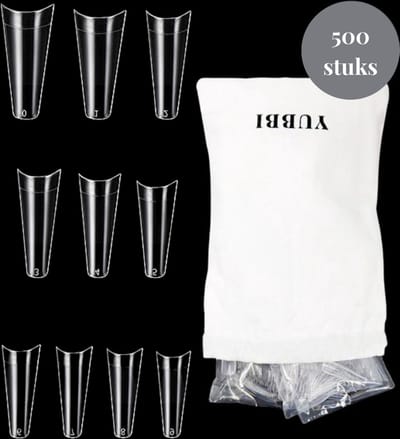 YUBBI Transparante Nagel Tips - 500 stuks - Coffin Shape - Nagel Verlenging – Nageltips voor Gel en Acrylnagels - Kunstnagels - Nepnagels - 10 maten