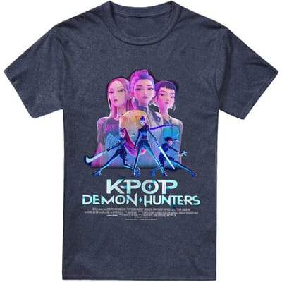 K-Pop Demon Hunters Unisex Volwassenen Huntr/X Poster Langsleeve T-Shirt (Heather Navy)