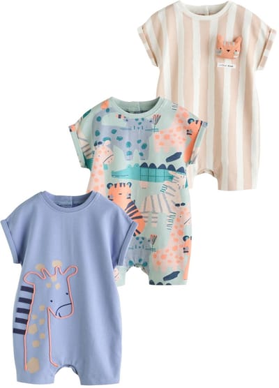 Next - Jongens - Verpakking van 3 jersey babyrompertjes - Blauw