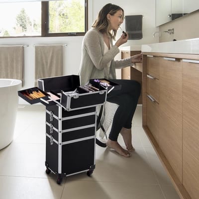 XXL 4-in-1 cosmeticakoffer, grote make-upkoffer, cosmetica-organizer, multikoffer, sieradenkoffer, kapperskoffer, handbagage, beautycase, zwart HMTM-MC-30029-592591