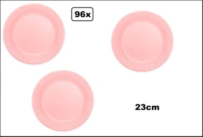 96x Bord 23cm roze karton - Feest festival black and gold party verjaardag
