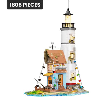 Vuurtoren Miniatuur Bouwstenen Set Strand Doe-het-zelf Huis Architectuur Model Speelgoed Voor Volwassenen Slaapkamer Huisdecoratie Verjaardagscadeaus white