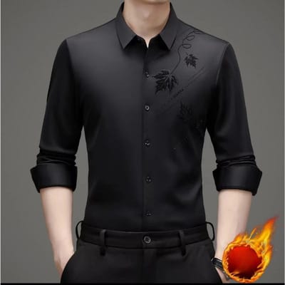 Winter Nieuw Heren Velvet Verdikt Shirt Zakelijk Naadloos Shirt Kreukvrij Strijkvrij Hoge Elasticiteit Uit Eén Stuk 4XL black