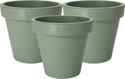 Pro Garden Plantenpot/bloempot Botanic - 3x - Tuin buiten - kunststof - groen - Dia 25 cm - rond