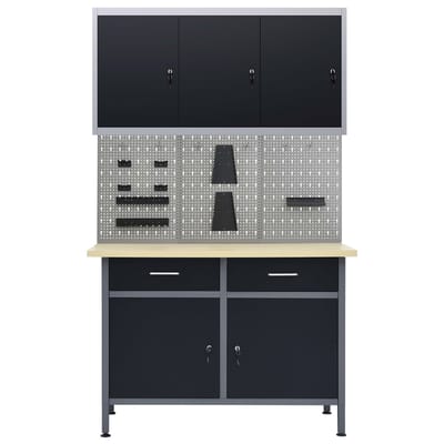 vidaXL - Werkbank - met - drie - wandpanelen - en - een - kast