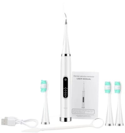 2-in-1 elektrische tandenborstel Sonic Cleaner Tandsteenverwijderaar Smart tandenborstel Volwassenen - Wit Drie koppen