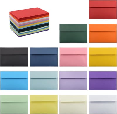 Set van 150 Kleurrijke Enveloppen voor Uitnodigingen, A4 Formaat, Geschikt voor 4 x 6 Wenskaarten en Foto's in 15 Assortiment Kleuren
