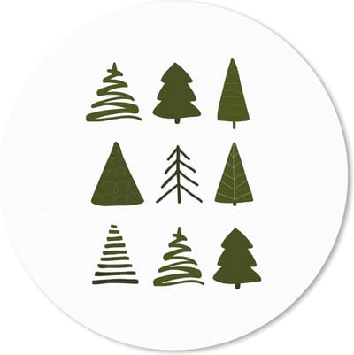 Muismat rond 20x20 cm - Mousepad Kerstbomen - Wit - Patronen - Ronde muismatten - Kerst - Cadeau - Kerstcadeau voor mannen en voor vrouwen