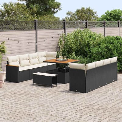 vidaXL - Tuinbank - Set - 12 - st - 10-Aantal - zitplaatsen - Zwart - poly - rattan
