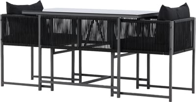 Nest outdoor Ragnar tuinset zwart 3 delig - twee stoelen en een tafel – met Zitkussens - Buiten