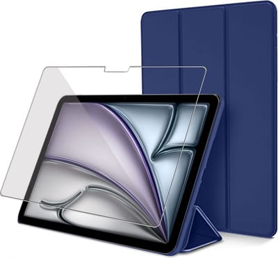Geschikt voor iPad Air 11 2025 M3 / 2024 & iPad Air 5/4 (10.9 inch 2022/2020) - Hoesje + Screenprotector – Gehard Glas Cover + Shock Proof Case - Blauw