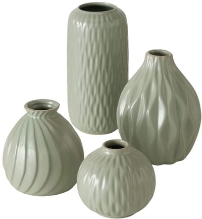 Vaasset Zalina 2025736 4-delig (groen, bloemenvazen met porselein geglazuurd, decoratieve vazen met verschillende patronen + maten, hoogte 9-19 cm, diameter 9-11 cm)