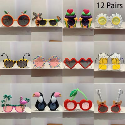12 Paren Set Leuke Strand Zonnebrillen Grappige Zomervakantie Brillen Dames Heren Mode Rave Zonnebrillen as picture shows gray
