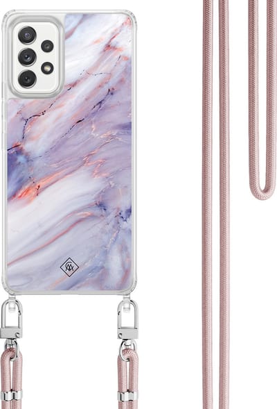 Casimoda® hoesje met koord - Geschikt voor Samsung A52(s) - Marmer Paars - Afneembaar koord - TPU/polycarbonaat - Paars