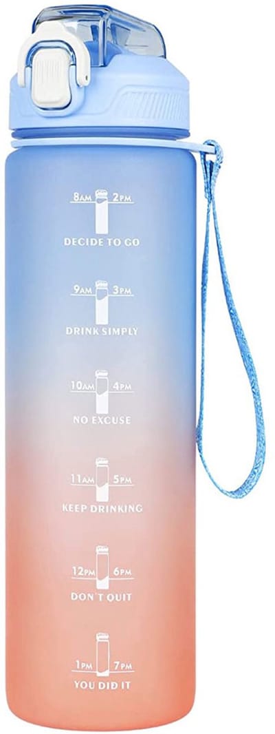 QTTVBTNA -1L Drinkfles met Rietje en Tijdmarkering – Herbruikbare Waterfles voor Sport, Fitness en Dagelijks Gebruik – Lekvrij en Draagbaar