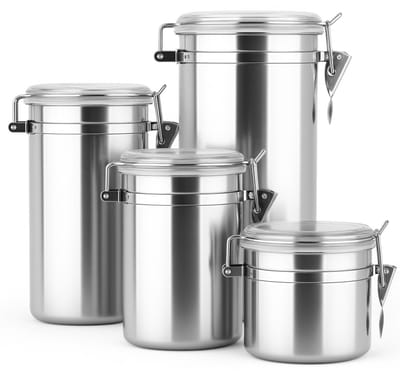 My Green Deal – RVS Voorraadbussen Set (4-delig) – Luchtdichte Roestvrijstalen Keukenpotten – Duurzame Bewaarbussen voor Koffie, Thee & Pasta