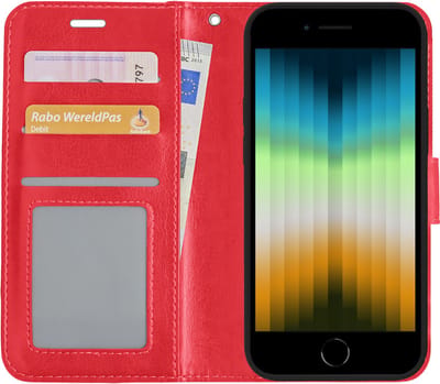 Hoesje - Met Pasjeshouder - Geschikt voor Apple iPhone SE (2022) - Luxe Bookcase Portemonee - Flip Case - Kunstleer Book Case - Flipcase - Book Cover - Walletcase - Portemonneehoes - Rood