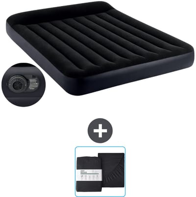 Intex Luchtbed - 2-Persoons - 152 x 203 x 25 cm - Blauw - Inclusief pomp en Hoeslaken