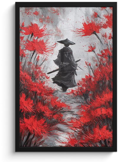 Poster in lijst - Fotolijst 40x60 cm - Posters - Rode bloemen - mistig - Man - Posterlijst zwart - Decoratie - Wanddecoratie woonkamer - Muurdecoratie slaapkamer