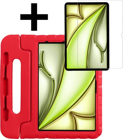 Hoes - Geschikt voor Apple iPad Air (2024/2025/2026) - 13 inch - Met Screenprotector - Kinderhoes Shockproof Bumper - Kidsproof Case - Tablet Hoesje - Kinder Hoesje Cover - Rood