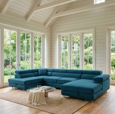 Hoekbank met Slaapfunctie XXL 345x202x70 - 345x202x70 cm - 345x202x70 cm Donkerblauw Rechts – - Medahomestore