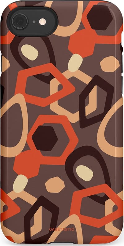 Casetastic hoesje geschikt voor Apple iPhone SE / Apple iPhone 7 / Apple iPhone 8 - Dubbellaagse bescherming - Abstracte Retro Vormen - Fashion Case - Donkergrijs Terracotta Taupe