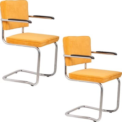 Zuiver Ridge Kink Rib Eetkamerstoelen Armleuning Geel - Set van 2