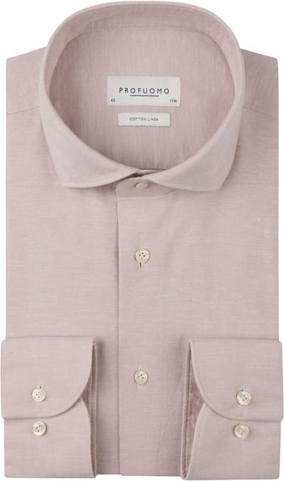 Profuomo slim fit heren overhemd - structuur - roze - Strijkvriendelijk - Boordmaat: 39 (EU maat: M)