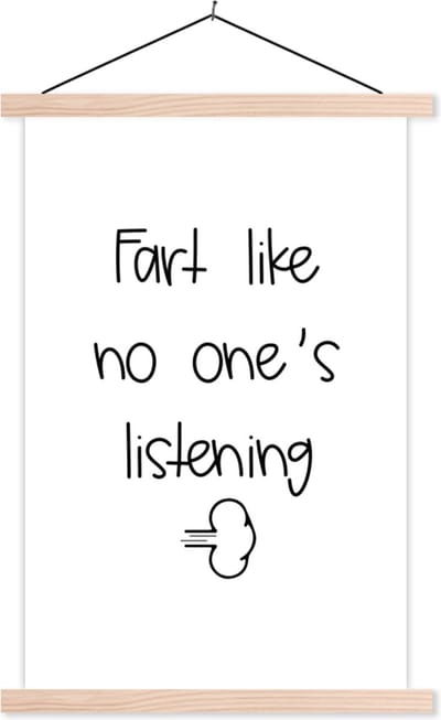 Posterhanger incl. Poster 40x60 cm - Schoolplaat - Spreuken - Quotes - Fart like no one's listening - Wolken - Wolk - Textielposter - Blanke latten