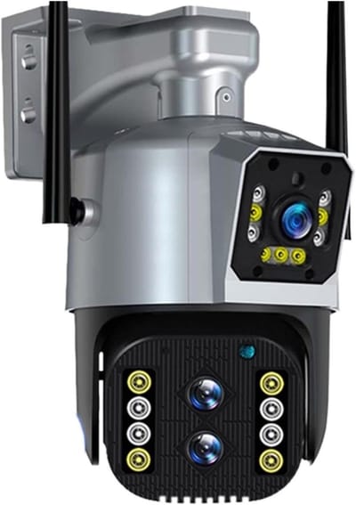 Beveiligingscamera Buiten - CCTV Camera PTZ - Huisbewaking - Drie Lenzen Dual Screen - 4MP 10x Zoom - Wit