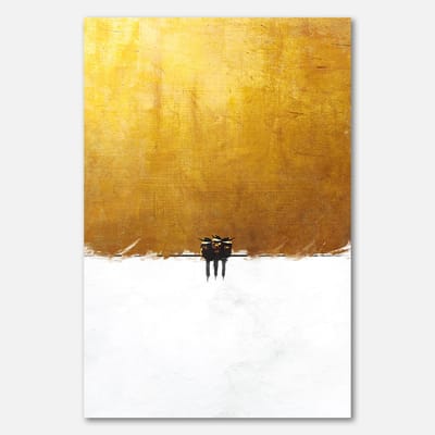 Poster op papier - 40 x 60 cm - Drie vogels op witte en gouden achtergrond - PosterJunkie