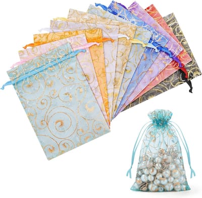 Organzazakjes - 100 stuks - 10 x 15 cm - 10 kleuren - bruiloft - sieradenzakjes - snoepzakjes - cadeauzakjes - gastgeschenk - babyshower - Kerstmis - jubileum