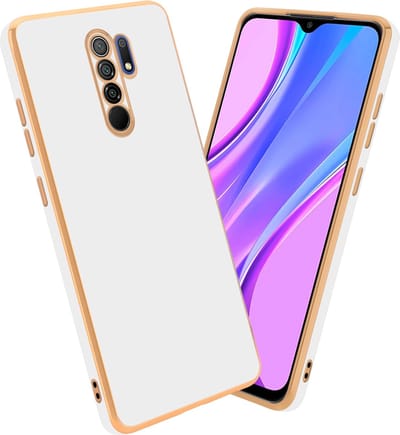 Cadorabo Hoesje geschikt voor Xiaomi RedMi 9 in Glossy Wit - Goud - Beschermhoes Case Cover van flexibel TPU-silicone en met camerabescherming