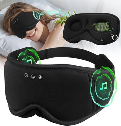 3D Slaapmasker met Bluetooth Hoofdtelefoon, Donker en Zacht Bamboe Katoen voor Zijslapers, Ideaal voor Reizen en Ontspanning