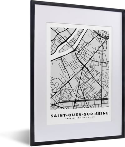 Fotolijst incl. Poster - Kaart – Stadskaart – Frankrijk - Saint-Ouen-sur-Seine - Plattegrond - 30x40 cm - Posterlijst