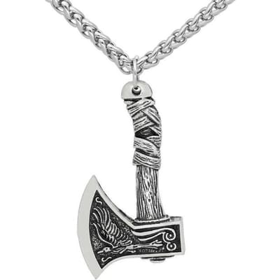 Vintage Heren Rvs Noorse Viking Wolf Raven Bijl Hanger Ketting Noordse Mythologie Fashion Party Sieraden 60cm white