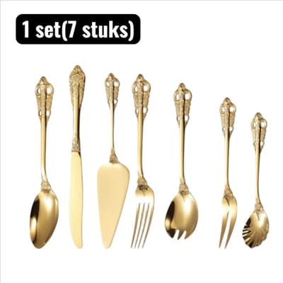 1 set（7stuks） - Besteksets - Koninklijke Serie Bestekset - 304 RVS Eetgerei met Vintage Design - Hoogglanzend Zilver Messen - Formeel Diner Salade - Goud