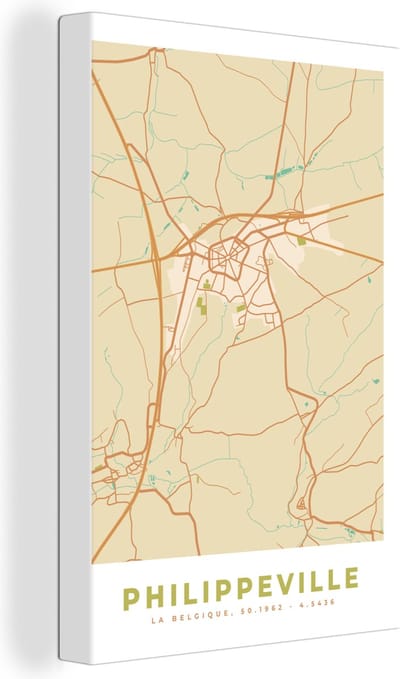 Canvas Schilderij Stadskaart - Plattegrond - Philippeville - Vintage - Kaart - 20x30 cm - Wanddecoratie